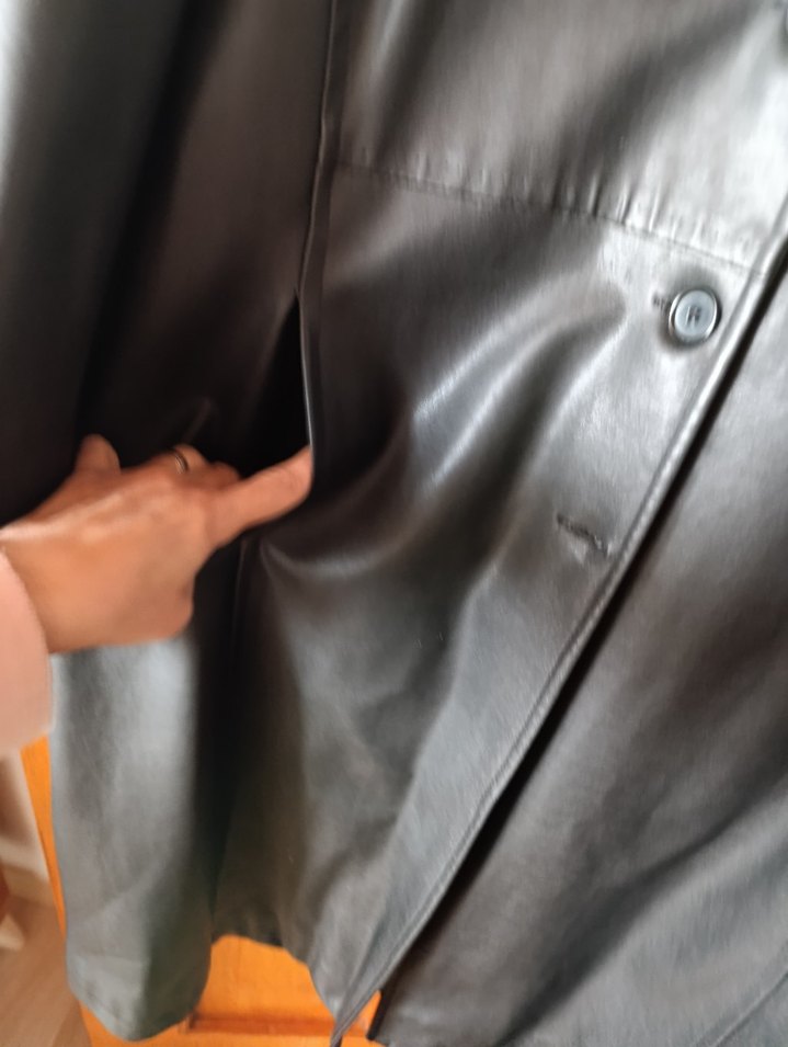 siyah Kadın Deri Ceket Düğmeli Notch Yaka - Görsel 5