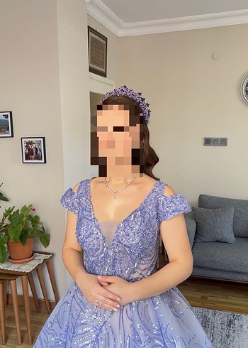 Mor İşlemeli Uzun Abiye Elbise - Görsel 2