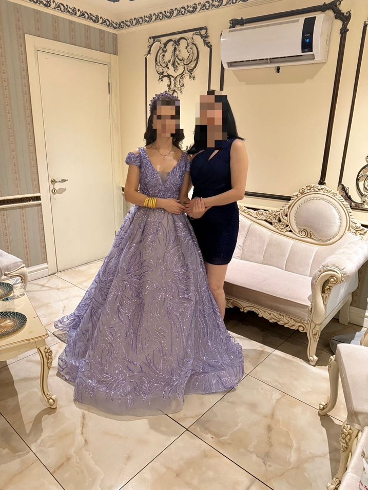 Mor İşlemeli Uzun Abiye Elbise - Görsel 3