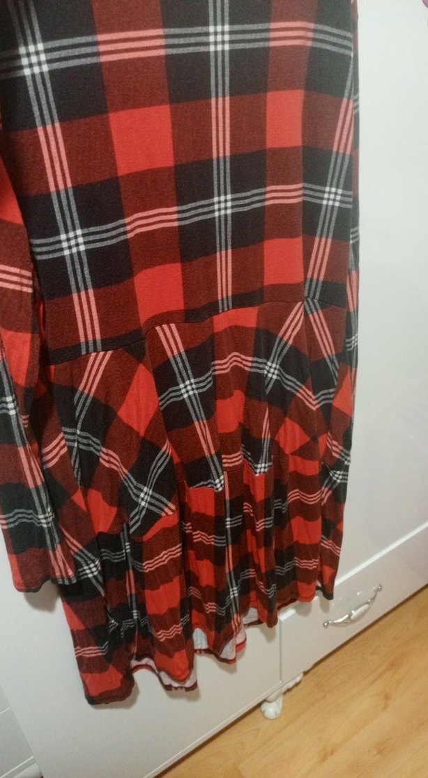 Kırmızı Ekose Desenli Hamile Tunik - Görsel 5