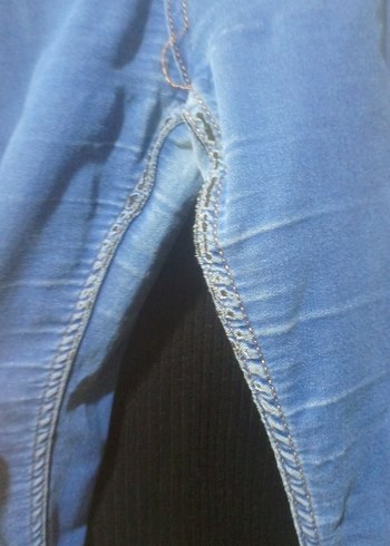 Düğmeli Parlak Mavi Kadın Midi Jean - Görsel 3