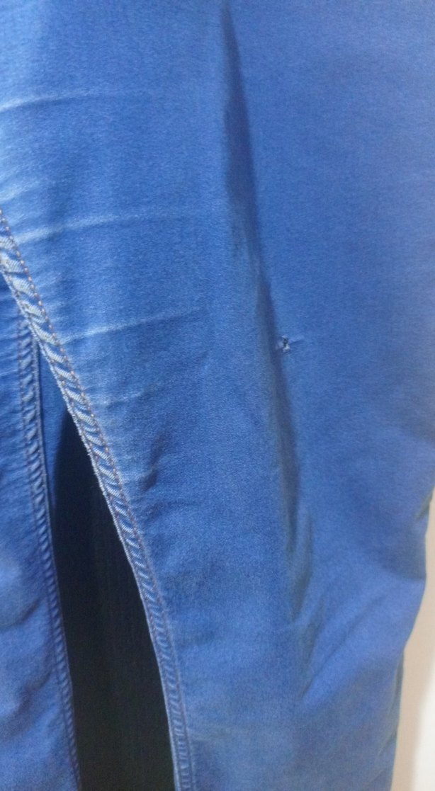 Düğmeli Parlak Mavi Kadın Midi Jean - Görsel 2