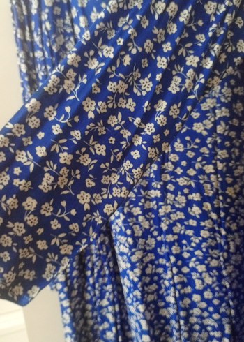 Mavi Bohem V Yaka Uzun tunik elbise - Görsel 2