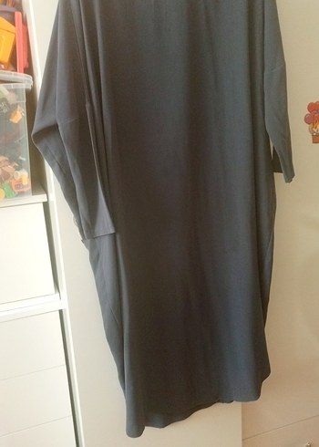 Mavi V Yakalı Salaş Uzun Elbise tunik büyük beden - Görsel 2