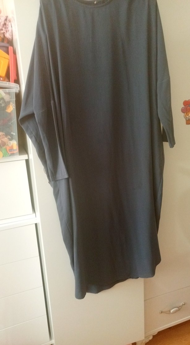 Mavi V Yakalı Salaş Uzun Elbise tunik büyük beden - Görsel 2