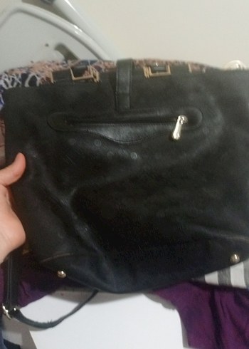 Siyah Deri Kadın Çanta - Kemer Detaylı - Görsel 2