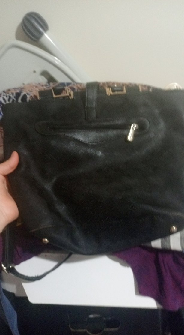 Siyah Deri Kadın Çanta - Kemer Detaylı - Görsel 2