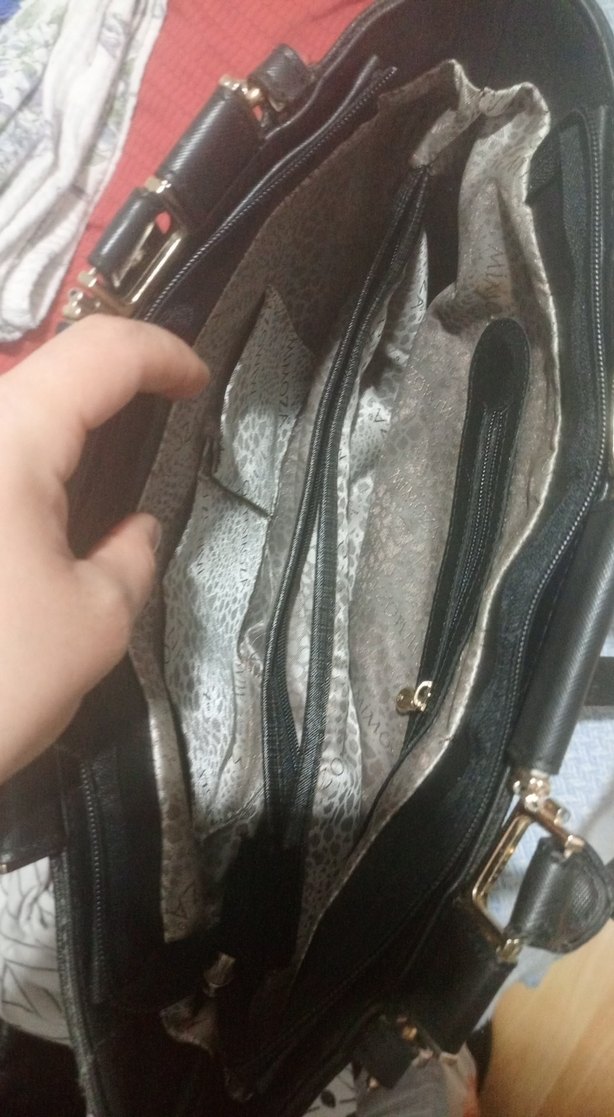 Siyah Deri Kadın Çanta - Kemer Detaylı - Görsel 4