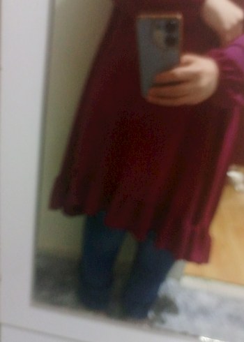 Bordo Uzun Kollu Fırfırlı Tunik genis - Görsel 2