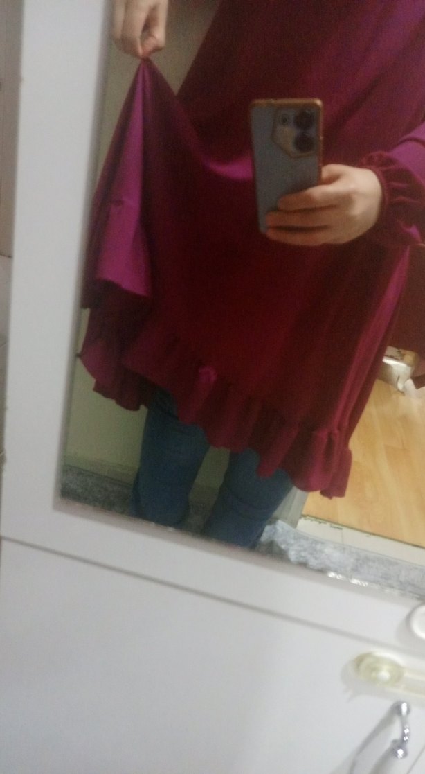 Bordo Uzun Kollu Fırfırlı Tunik genis - Görsel 3