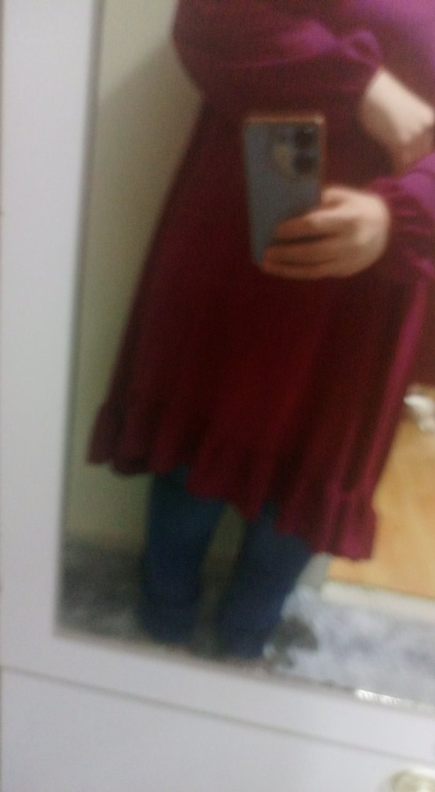 Bordo Uzun Kollu Fırfırlı Tunik genis - Görsel 2