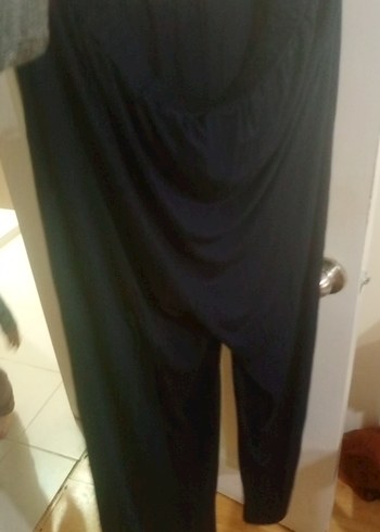 Siyah Kadın Uzun Drapeli Kumaş Pantolon - Görsel 2