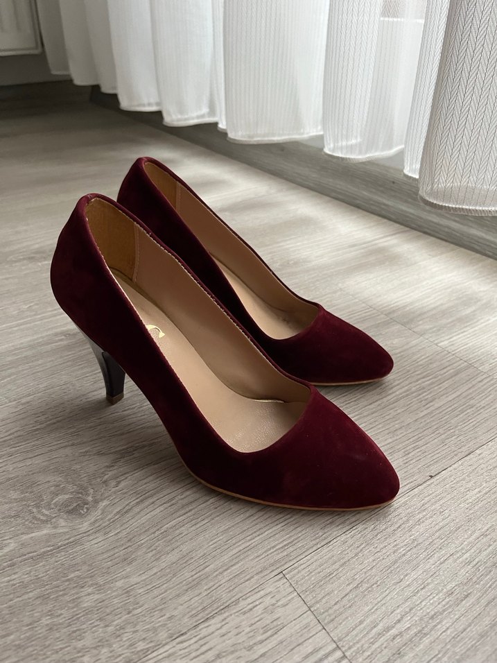 Bordo Süet Topuklu Kadın Ayakkabı - Görsel 2