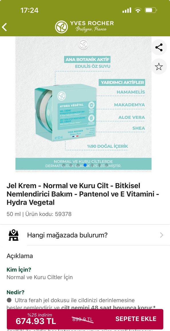 Yves Rocher Hydra Vegetal Jel Krem 50 ml - Görsel 2