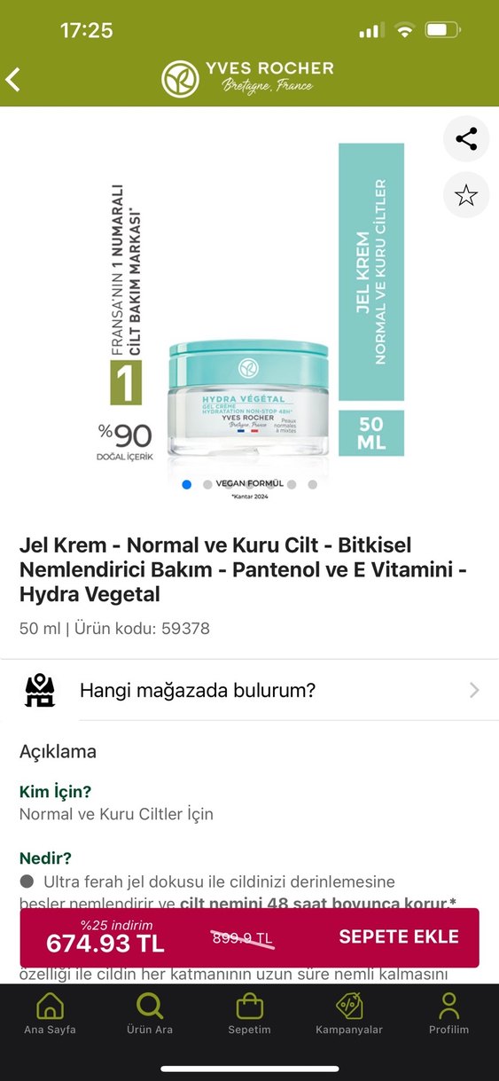 Yves Rocher Hydra Vegetal Jel Krem 50 ml - Görsel 3