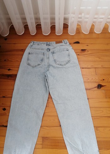 xs Beden mavi Renk Gri Bel Detaylı Rahat Kesim Midi Kot Pantolon