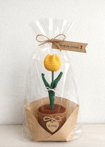 El Yapımı Sarı Lale Dekoratif Saksı - Görsel 2