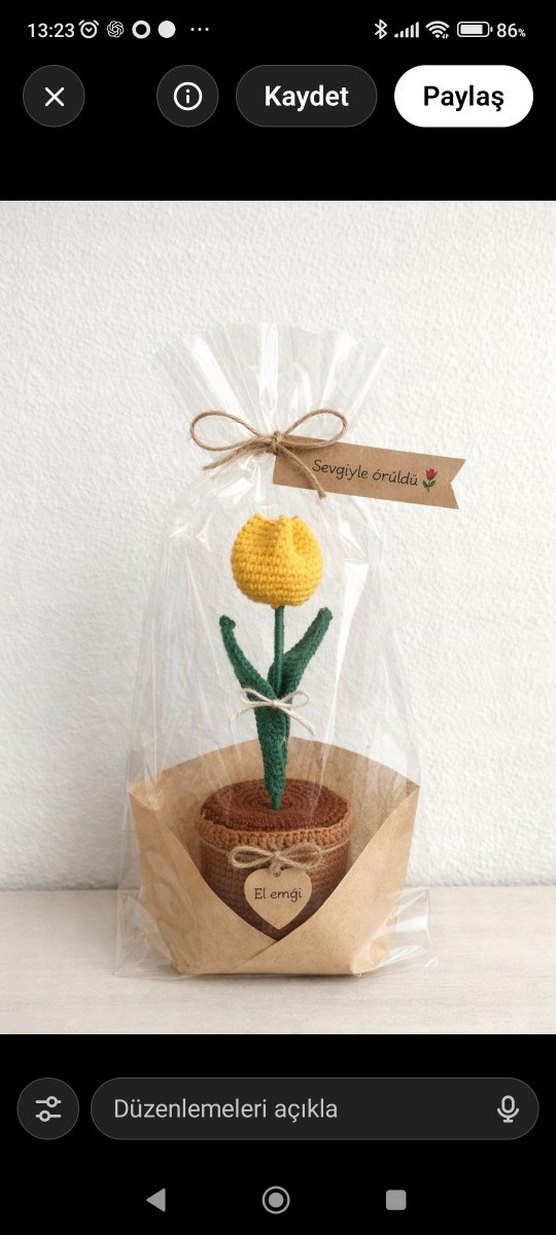 El Yapımı Sarı Lale Dekoratif Saksı - Görsel 2