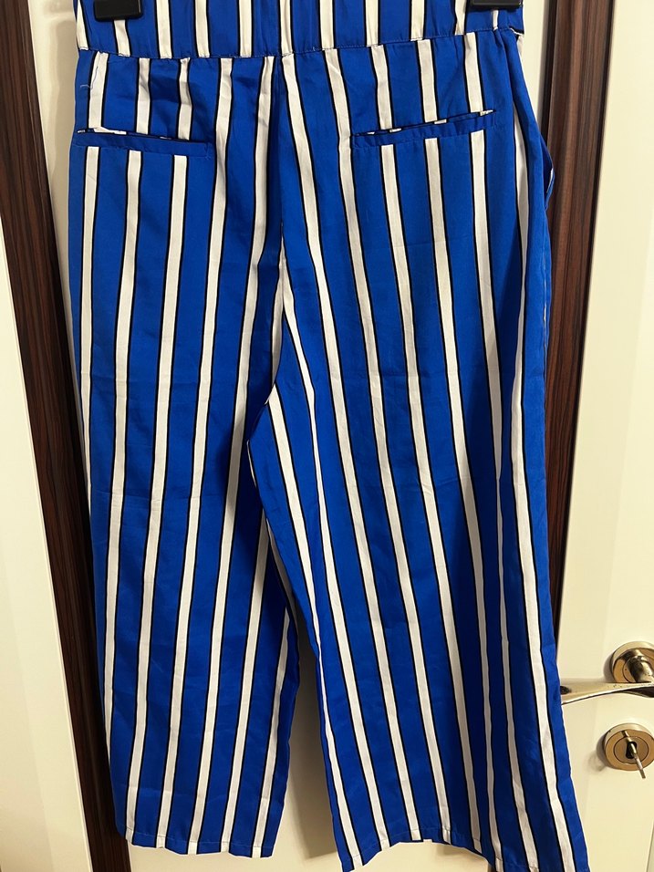 Mavi Çizgili Kadın pantolon - Görsel 4