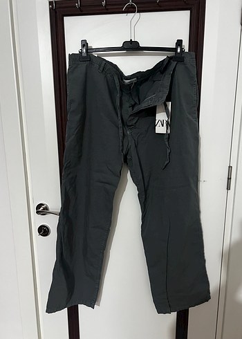 Gri Kemerli Rahat Kesim Keten Pantolon - Görsel 5