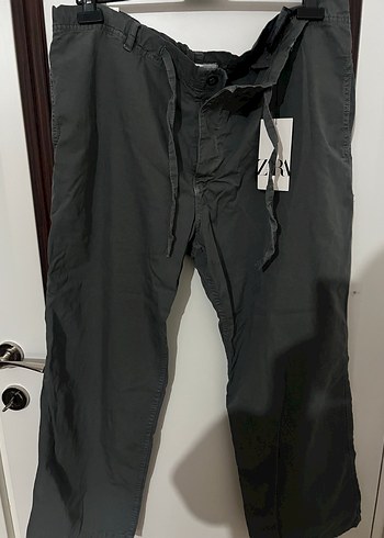 Gri Kemerli Rahat Kesim Keten Pantolon - Görsel 7