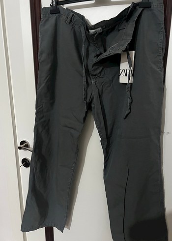 Gri Kemerli Rahat Kesim Keten Pantolon - Görsel 4