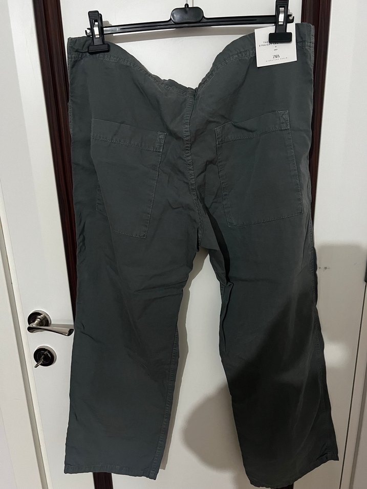 Gri Kemerli Rahat Kesim Keten Pantolon - Görsel 2