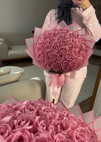 Pembe gül buketi - Görsel 3