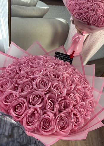 Pembe gül buketi - Görsel 4