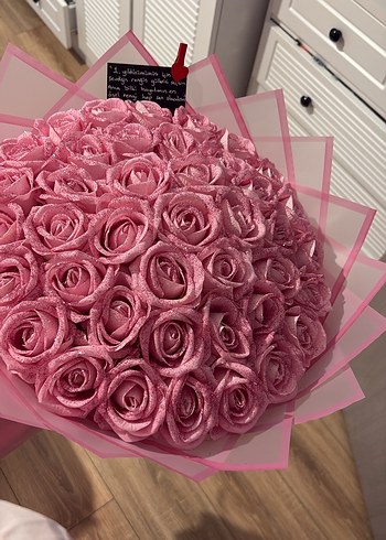 Pembe gül buketi - Görsel 6