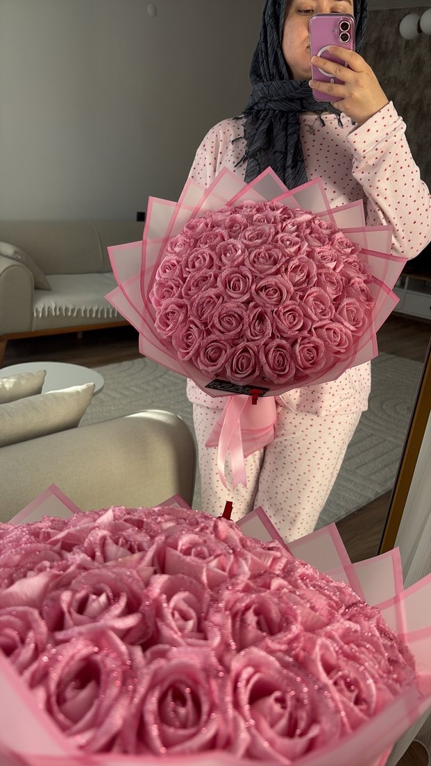 Pembe gül buketi - Görsel 3