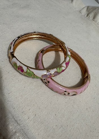 Pembe Çiçek Desenli Vintage Boncuklu Bilezik