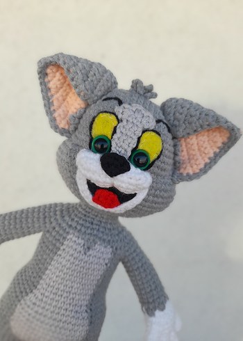 Beden Gri Örgü Peluş Oyuncak Kedi TOM