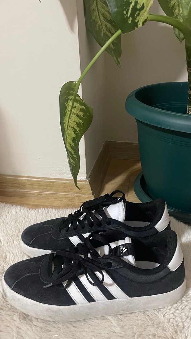 Siyah Adidas Bağcıklı Düz Taban Spor Ayakkabı - Görsel 2