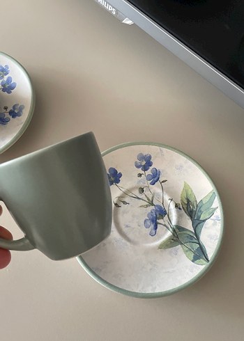 Pastel Yeşil Seramik Fincan ve Tabak - Görsel 2