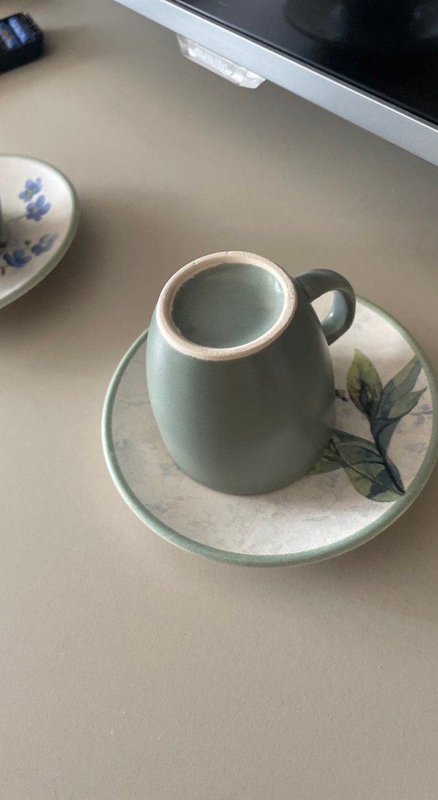 Pastel Yeşil Seramik Fincan ve Tabak - Görsel 3