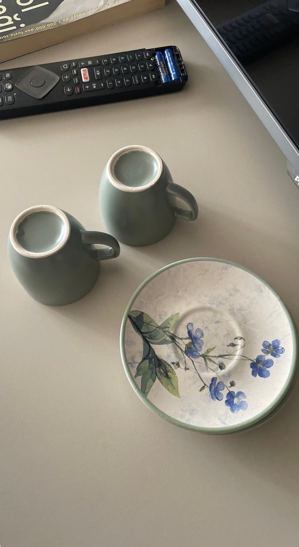 Pastel Yeşil Seramik Fincan ve Tabak - Görsel 4