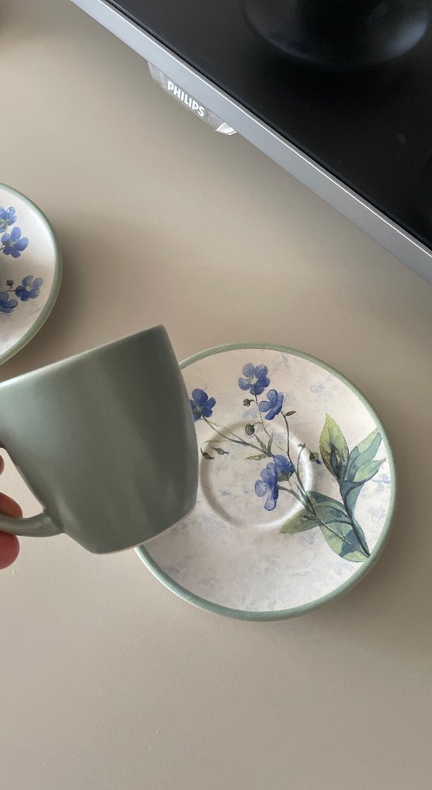 Pastel Yeşil Seramik Fincan ve Tabak - Görsel 2