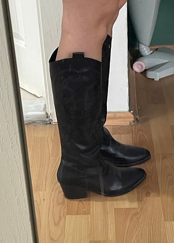 American Vintage Siyah Deri Kovboy Çizmesi