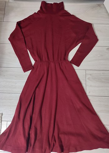 Bordo Uzun Kollu Boğazlı Elbise