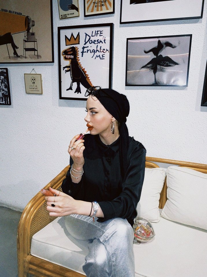 Gri Etnik Desenli Kadın Cigarette Pantolon - Görsel 2