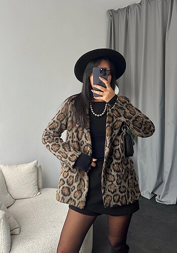 leopar desenli kaşe blazer ceket