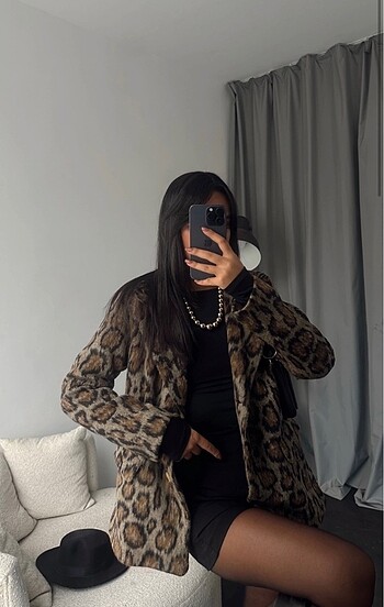 Diğer leopar desenli kaşe blazer ceket