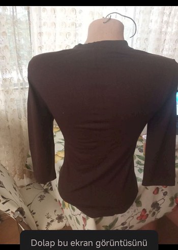 s Beden Düğmeli V Yaka Kahverengi Kadın Bluz