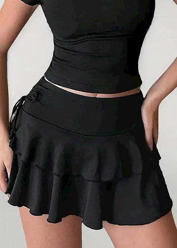 Siyah Gotik Fırfırlı Mini Etek - Görsel 2