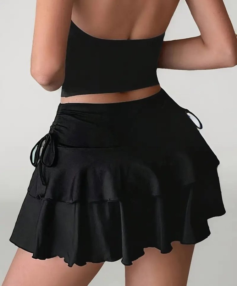 Siyah Gotik Fırfırlı Mini Etek - Görsel 3