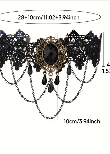 Nakışlı Siyah Gotik vintage Kolye - Görsel 3