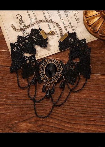 Nakışlı Siyah Gotik vintage Kolye - Görsel 2