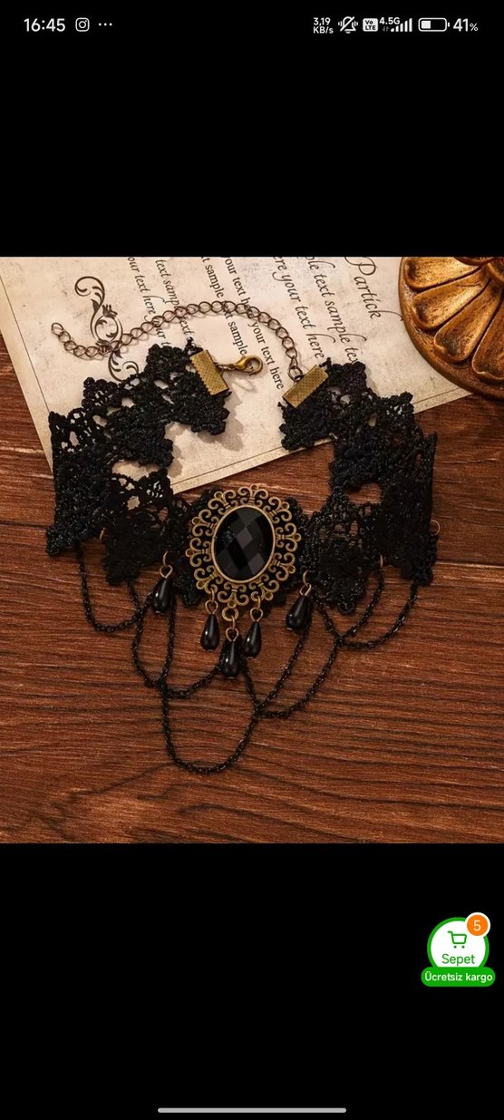 Nakışlı Siyah Gotik vintage Kolye - Görsel 2