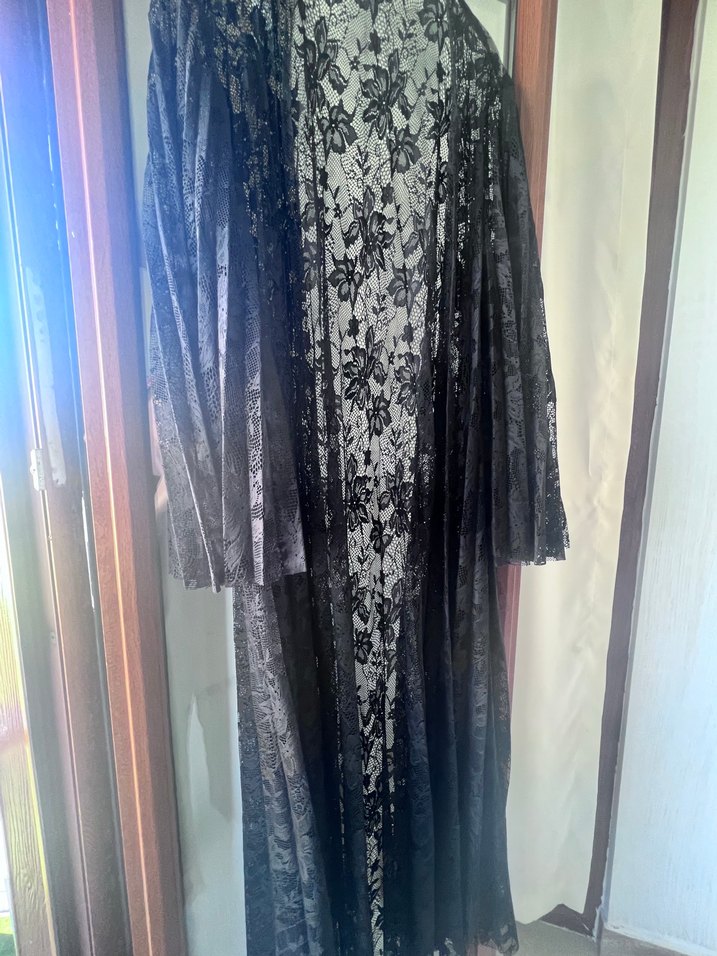 Siyah Uzun Dantel Kadın abaya - Görsel 3